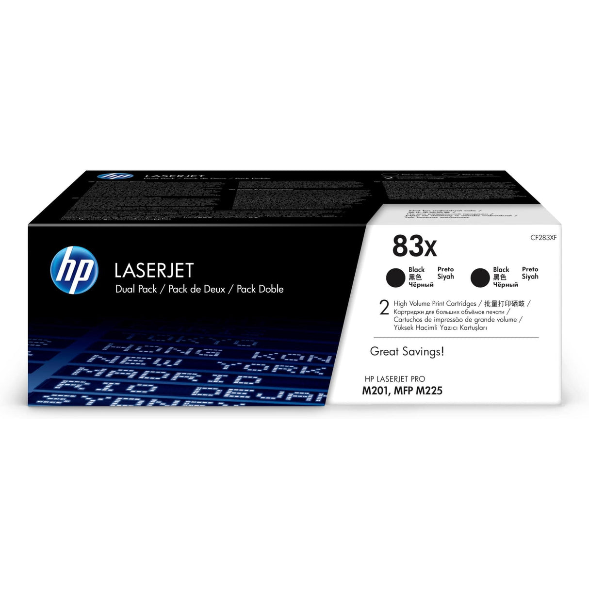 HP 83X Black Toner Cartridges 2,200 pages each Original CF283XD Dual-pack