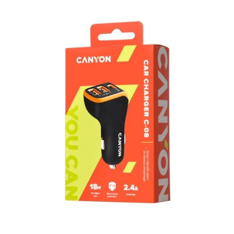 Canyon C-08 Universal 3-port USB Car Charger / Adapter Black Orange CNE-CCA08BO