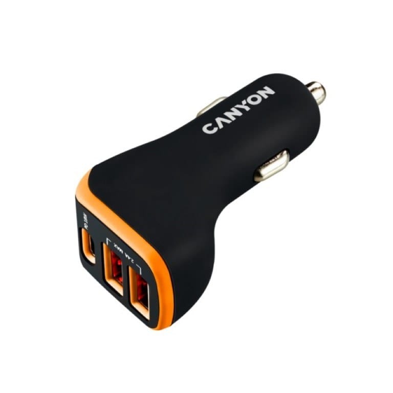 Canyon C-08 Universal 3-port USB Car Charger / Adapter Black Orange CNE-CCA08BO