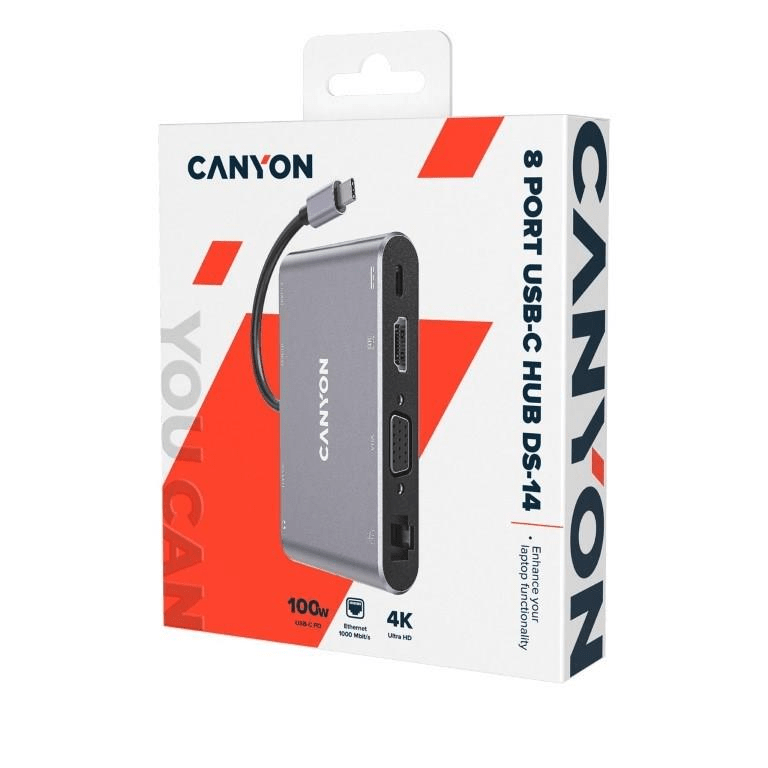 Canyon DS-14 8-in-1 USB-C Hub Dark Grey CNS-TDS14