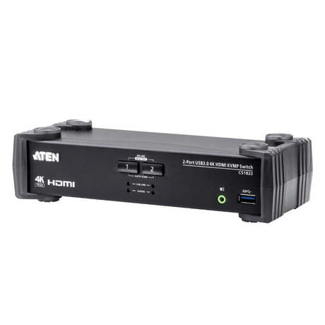Aten 2-port USB 3.0 4K HDMI KVMP Switch with Audio Mixer Mode CS1822