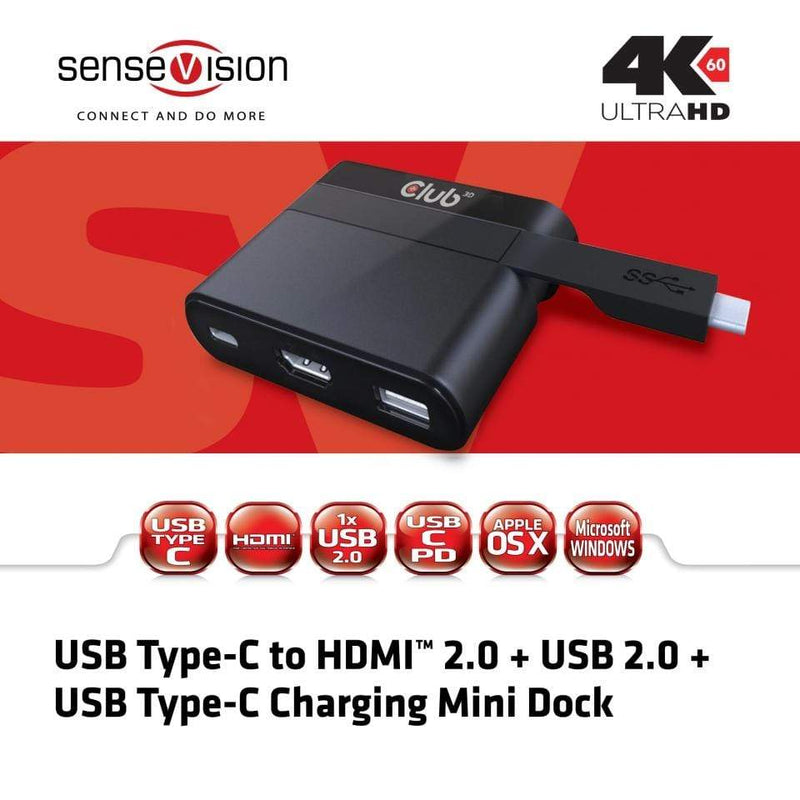 CLUB3D USB Type-C to HDMI 2.0 + USB 2.0 + USB Type-C Charging Mini Dock CSV-1534