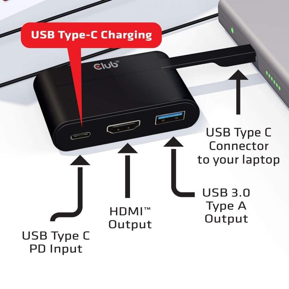 CLUB3D USB Type-C to HDMI 2.0 + USB 2.0 + USB Type-C Charging Mini Dock CSV-1534