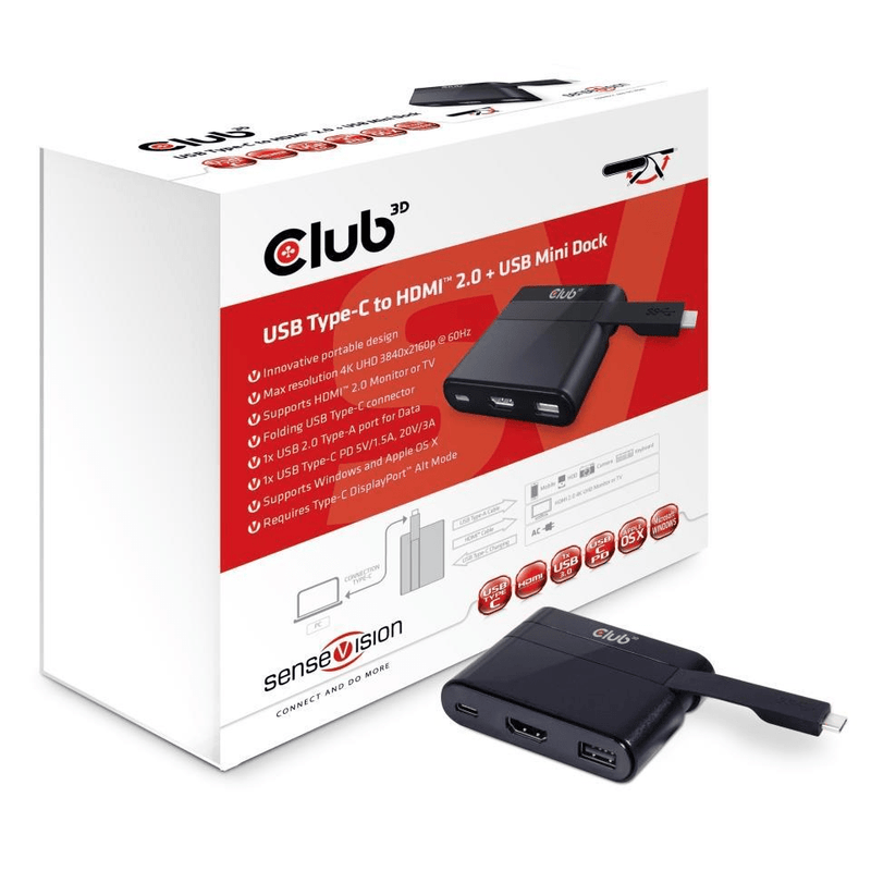 CLUB3D USB Type-C to HDMI 2.0 + USB 2.0 + USB Type-C Charging Mini Dock CSV-1534