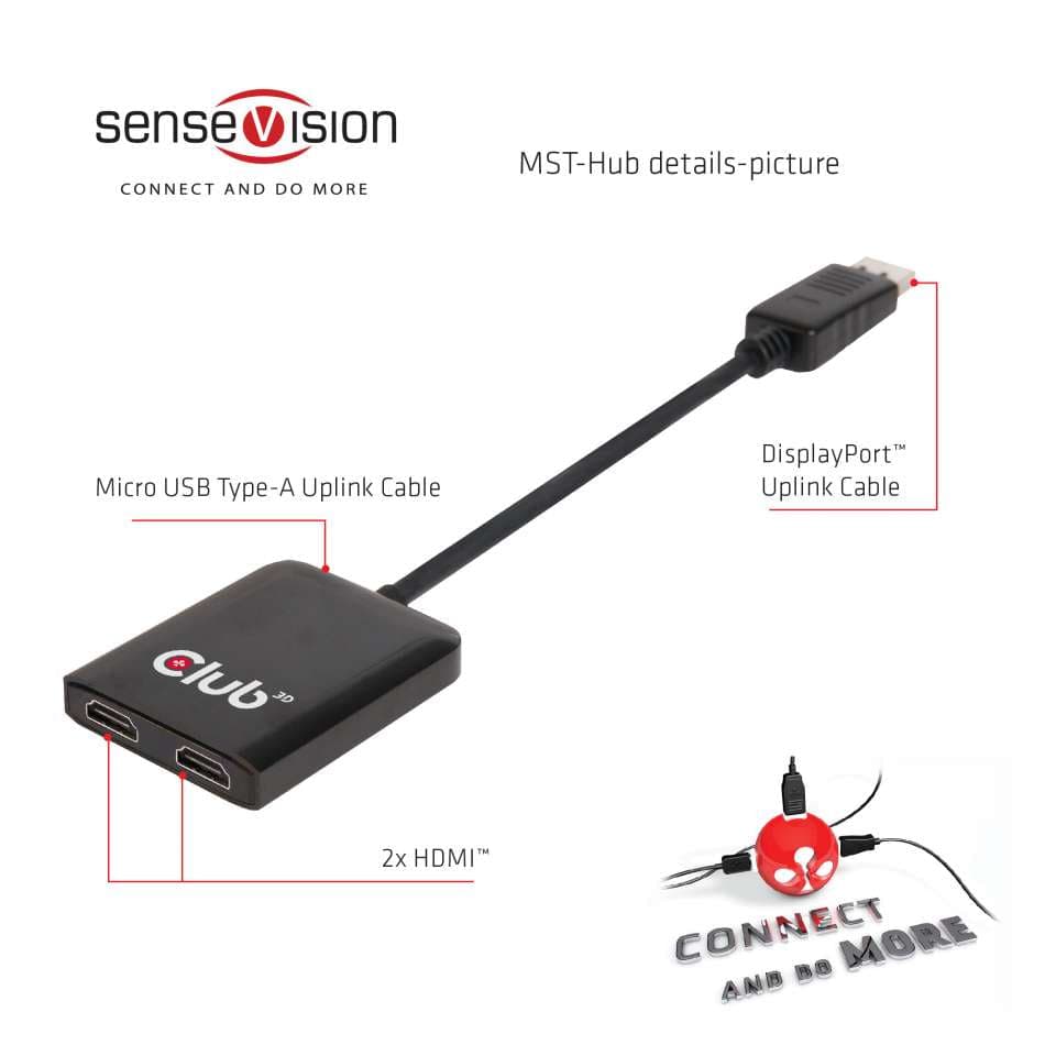 CLUB3D Multi Stream Transport Hub DisplayPort 1.2 to HDMI Dual Monitor