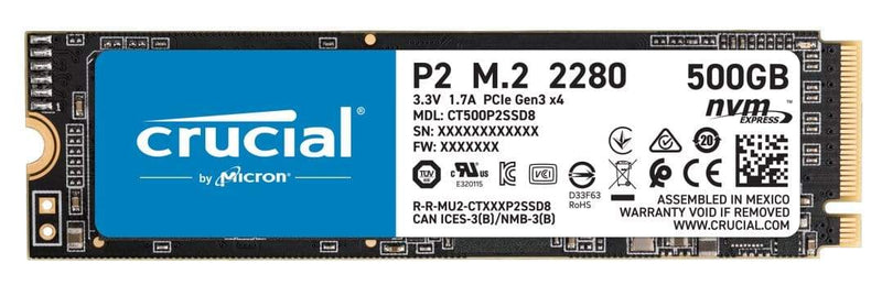 Crucial P2 M.2 500GB PCIe 3.0 NVMe Internal SSD CT500P2SSD8