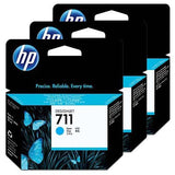 HP 711 29-ml DesignJet Cyan Printer Ink Cartridges Original CZ134A 3-pack