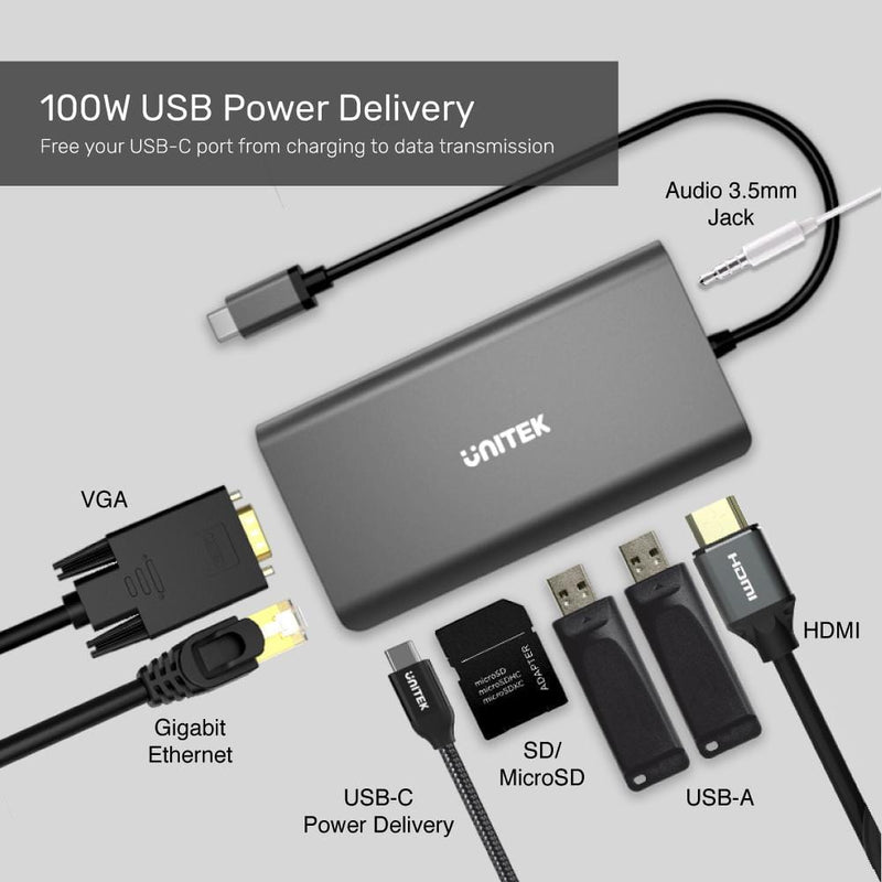 Unitek D1019A interface hub USB 3.2 Gen 1 (3.1 Gen 1) Type-C 5000 Mbit/s Gray