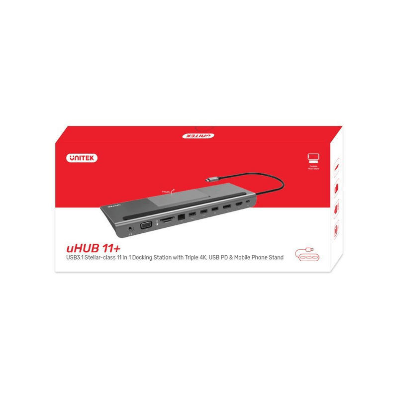 Unitek uHUB 11+ 11-in-1 USB-C Ethernet Hub withTriple Monitor 85W Power and Dual Card Reader D1022A