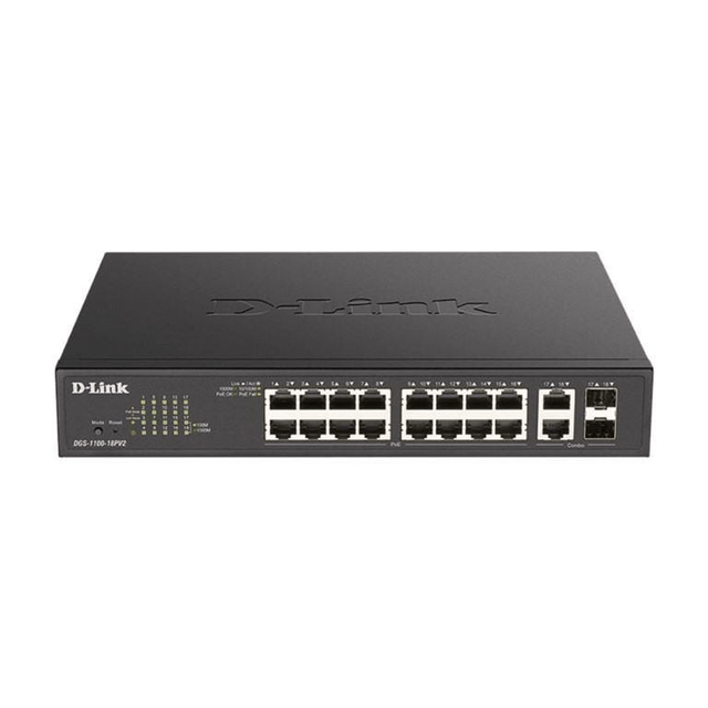 D-Link 16-port Gigabit PoE Smart Managed Switches with 2x Combo GE/SFP Ports DGS-1100-18PV2