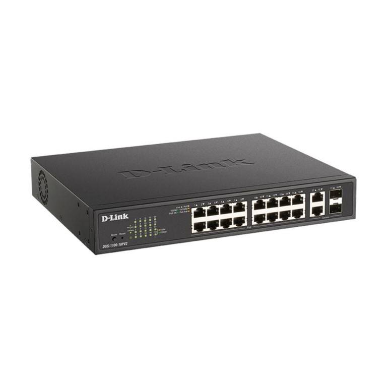 D-Link 16-port Gigabit PoE Smart Managed Switches with 2x Combo GE/SFP Ports DGS-1100-18PV2