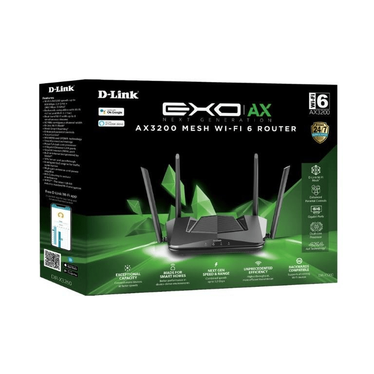 D-Link EXO AX AX3200 Gigabit Ethernet Dual-band Wireless Router Black DIR-X3260