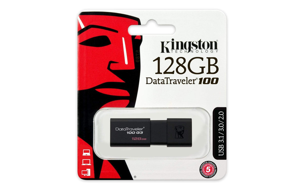 Kingston DataTraveler 100 G3 128GB USB 3.2 Gen 1 Type-A Black USB Flash Drive DT100G3/128GB
