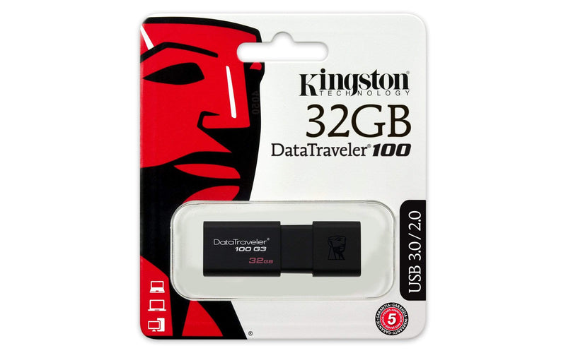 Kingston DataTraveler 100 G3 32GB USB 3.2 Gen 1 Type-A Black USB Flash Drive DT100G3/32GB