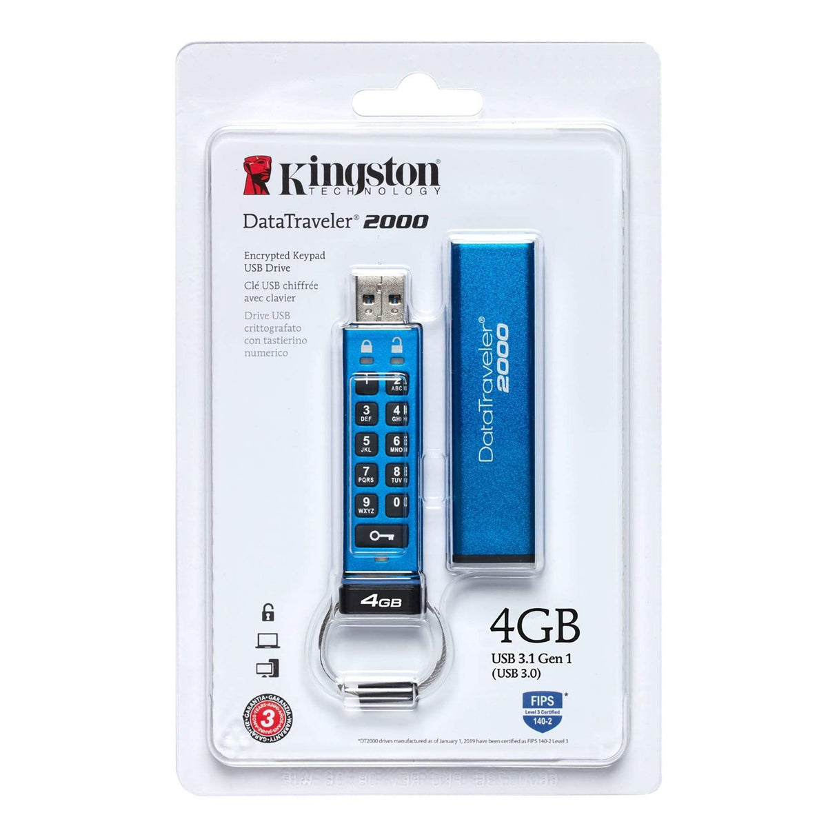 Kingston Technology DT2000 128GB Keypad USB3.1 Gen1 256bit AES Hardware Encrypted DT2000/128GB