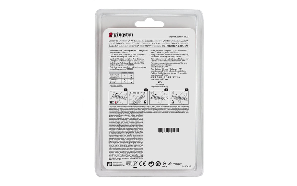 Kingston DataTraveler 2000 64GB USB 3.2 Gen 1 Type-A Blue USB Flash Drive DT2000/64GB