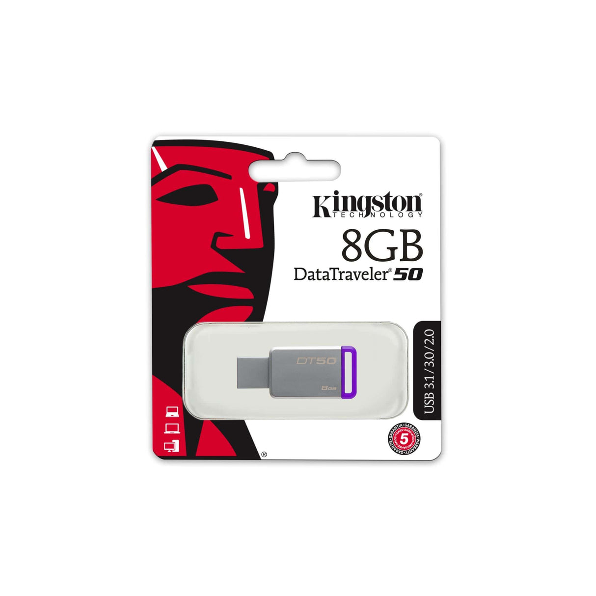 Kingston Technology DataTraveler 50 8GB USB flash drive USB Type-A 3.2 Gen 1 (3.1 Gen 1) Purple, Silver