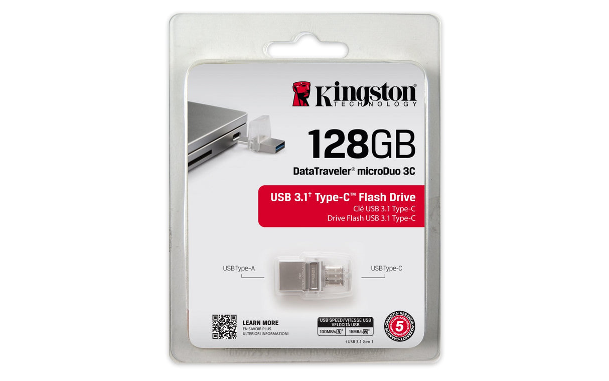 Kingston DataTraveler MicroDuo 3C 128GB USB 3.2 Gen 1 Type-A / Type-C Silver USB Flash Drive DTDUO3C/128GB