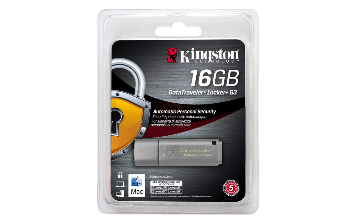 Kingston DataTraveler Locker+ G3 16GB USB 3.2 Gen 1 Type-A Silver USB Flash Drive DTLPG3/16GB