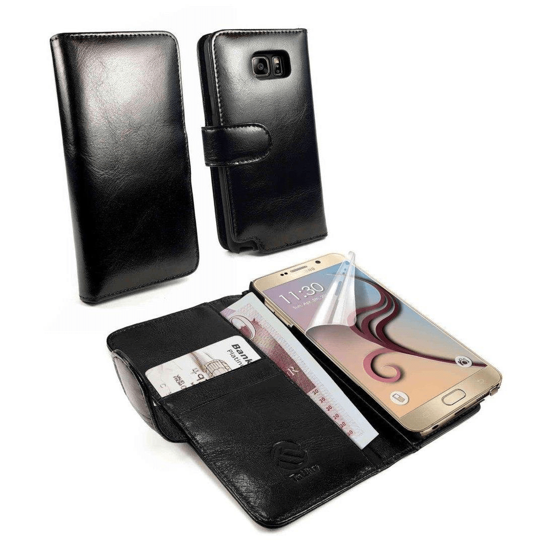 Tuff-Luv Genuine Leather Folio Wallet Case Cover for Galaxy Note 5 Black E11_81