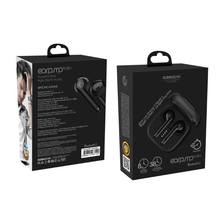 SonicGear Earpump TWS 1 Bluetooth Earphones 2021 Edition Black EARPUMPTWS1BLK2021