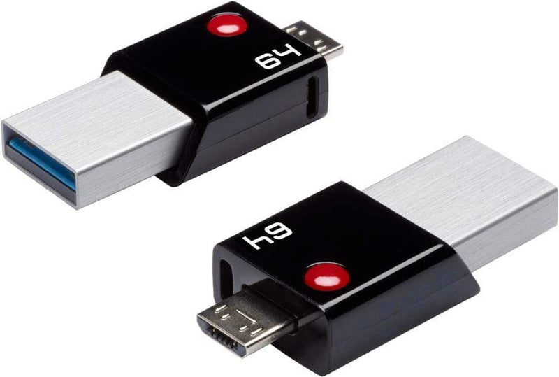 EMTEC Mobile & Go 64GB USB 3.2 Gen 1 Type-A / Micro-USB 3.2 Gen 1 Black and Silver USB Flash Drive ECMMD64GT203