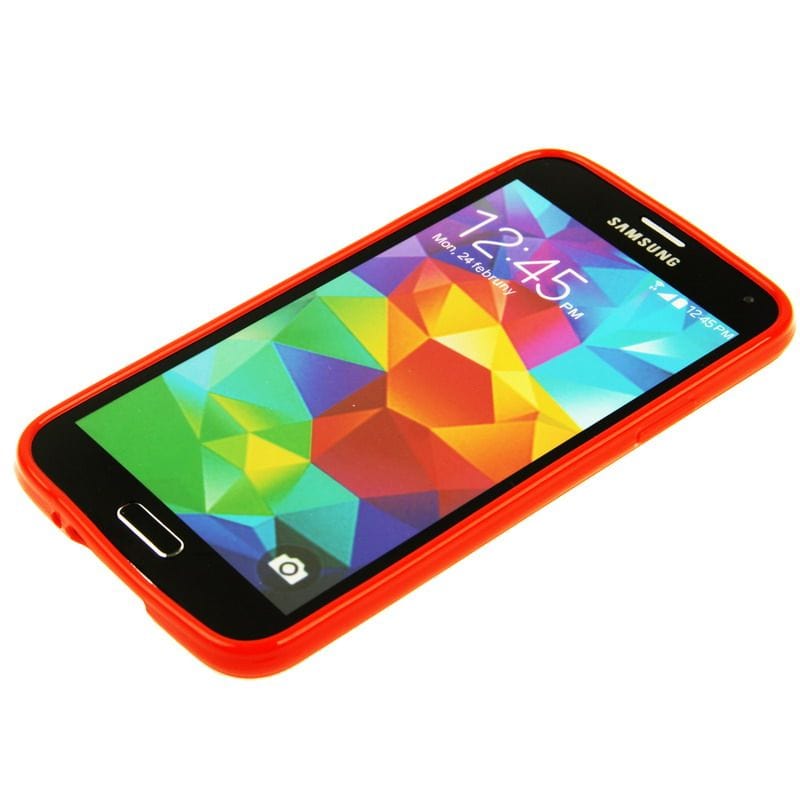 Tuff-Luv Leather Trim Tpu Gel Skin Case Cover for Samsung Galaxy S5 Red F3_43