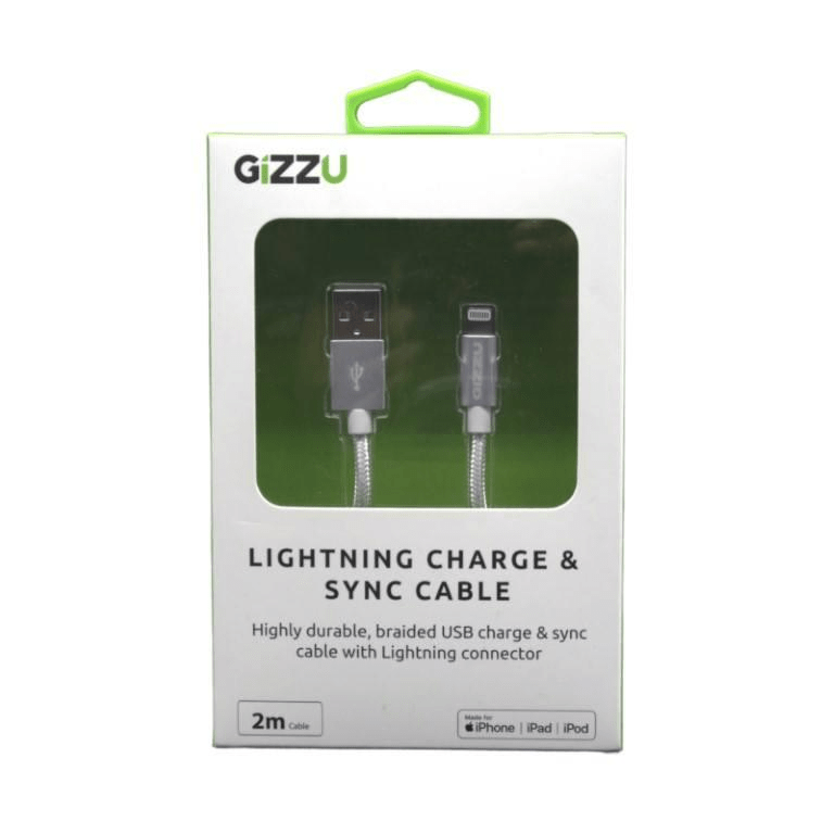Gizzu Lightning Charge Braided Cable 2m White GCALB2MS