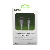Gizzu Lightning Charge Braided Cable 2m White GCALB2MS