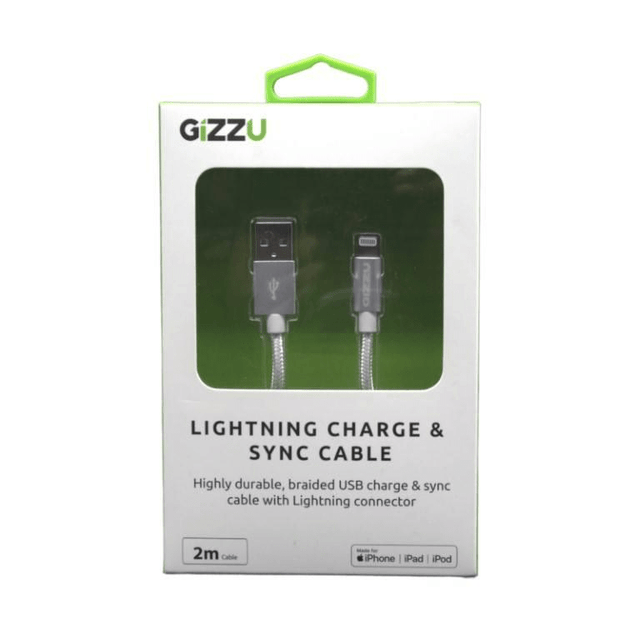 Gizzu Lightning Charge Braided Cable 2m White GCALB2MS