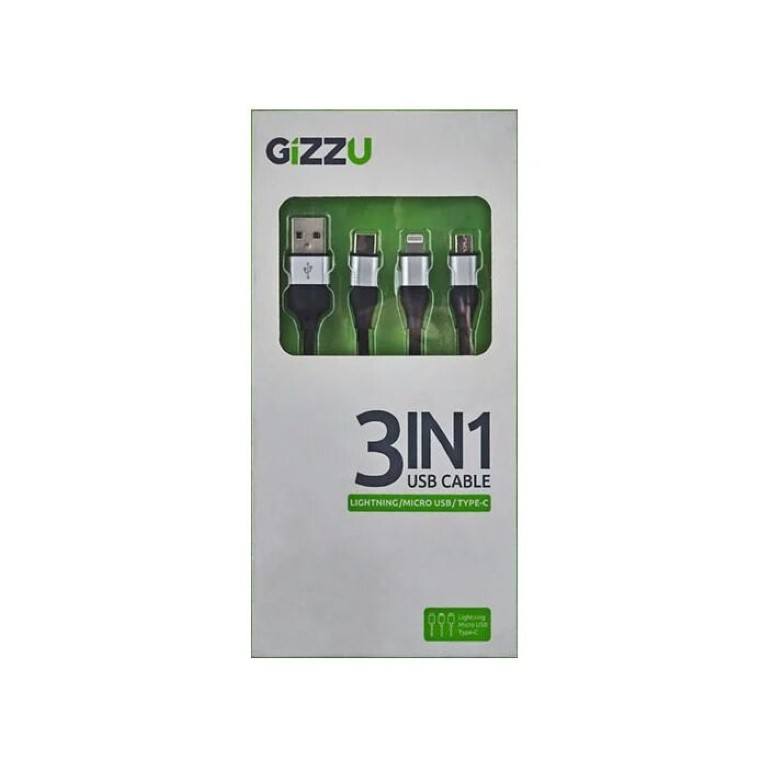 Gizzu 3-in-1 Lightning USB to Micro USB Type-C 1.2m Cable Black GCU3IN1