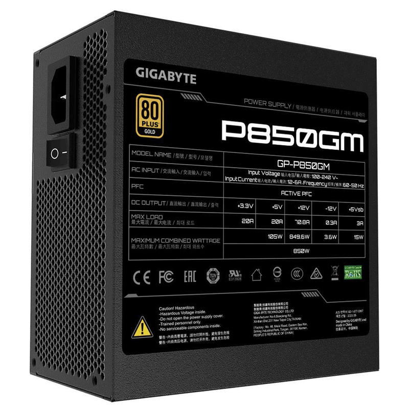 GIGABYTE GP-P850GM 80 PLUS Gold 850 W 20+4 pin ATX Black Power Supply GP-P850GM
