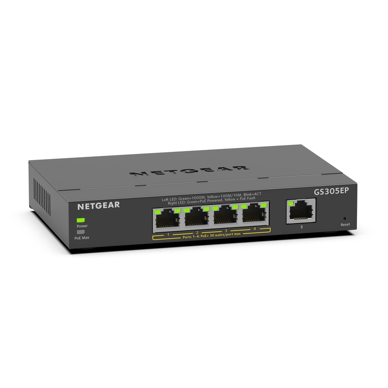 Netgear GS305EP 5-port Managed Switch L2/L3 Gigabit Ethernet PoE Black GS305EP-100PES