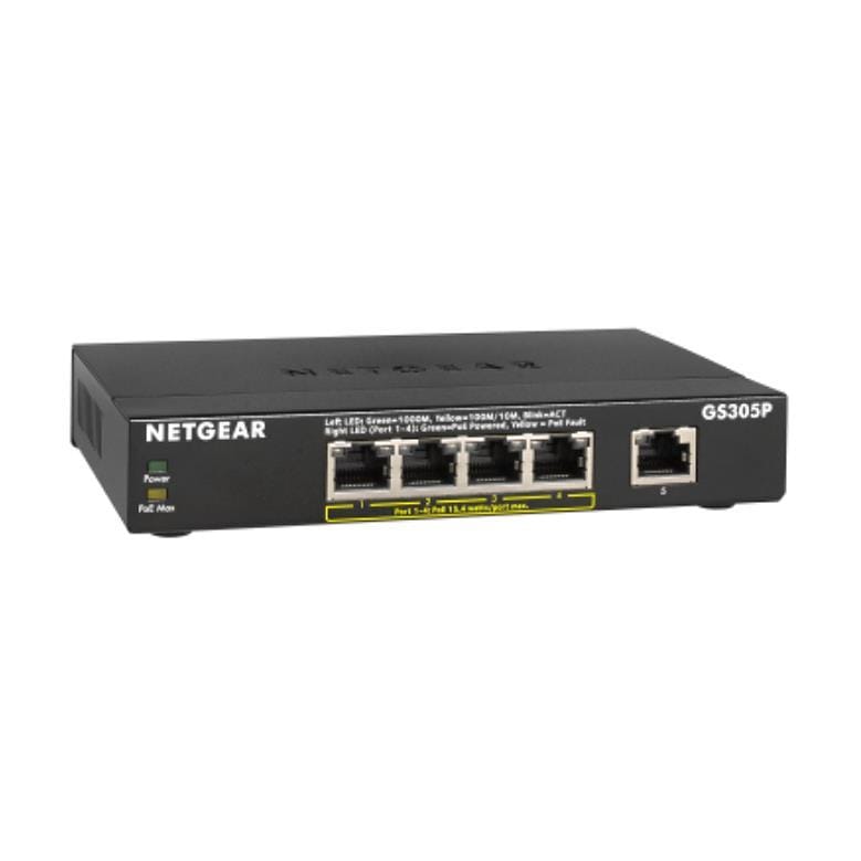 Netgear GS305Pv2 Unmanaged Switch Gigabit Ethernet PoE Black GS305P-200PES