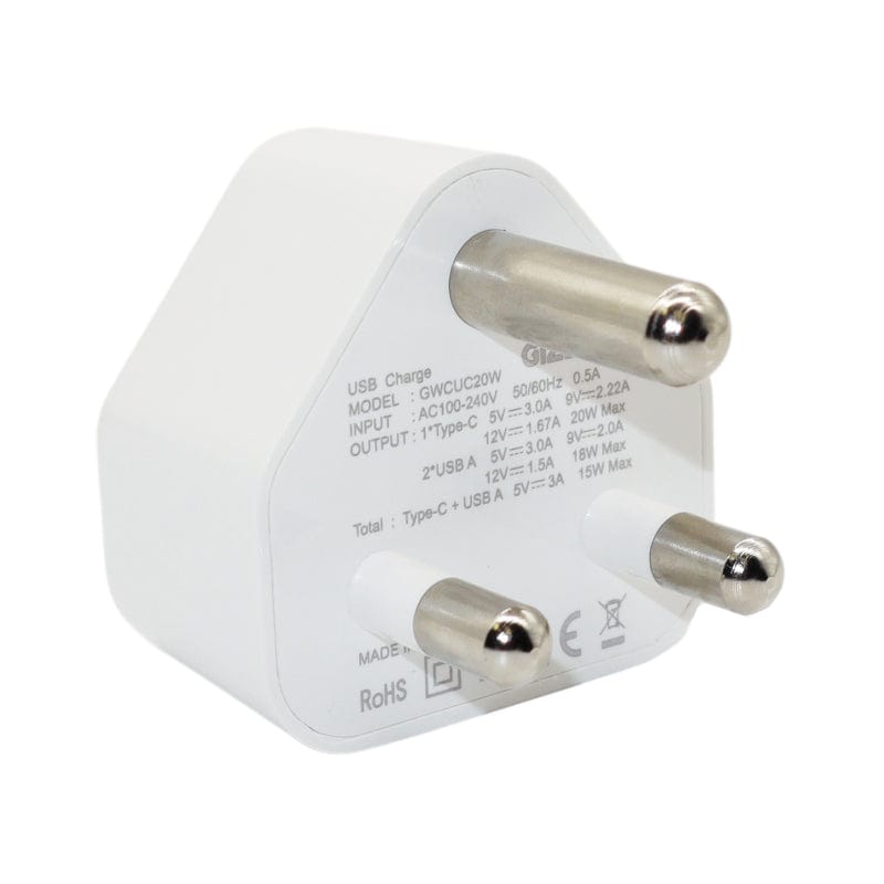 Gizzu Wall Charger Type C 20 USB SA 3 Prong White - GWCUC20W