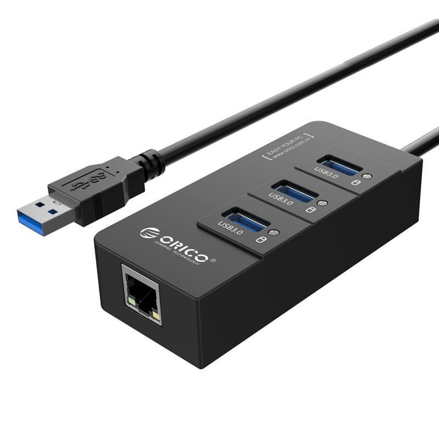 Orico 3-port USB 3.0 Hub With Gigabit Ethernet Adapter HR01-U3-V1-BK
