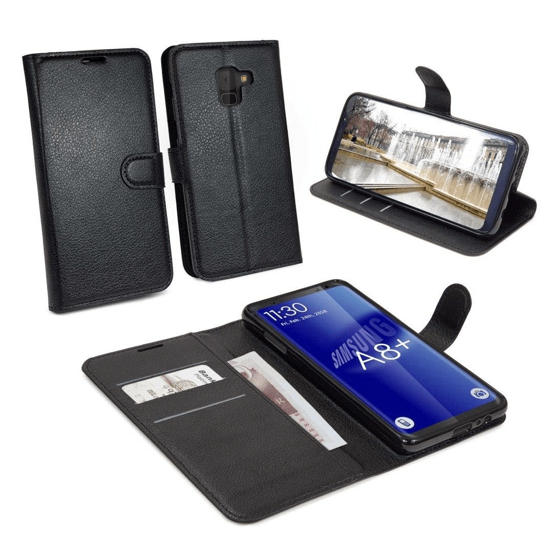 Tuff-Luv Genuine Leather Folio Wallet Case & Stand for Galaxy A8 Plus Black I2_112