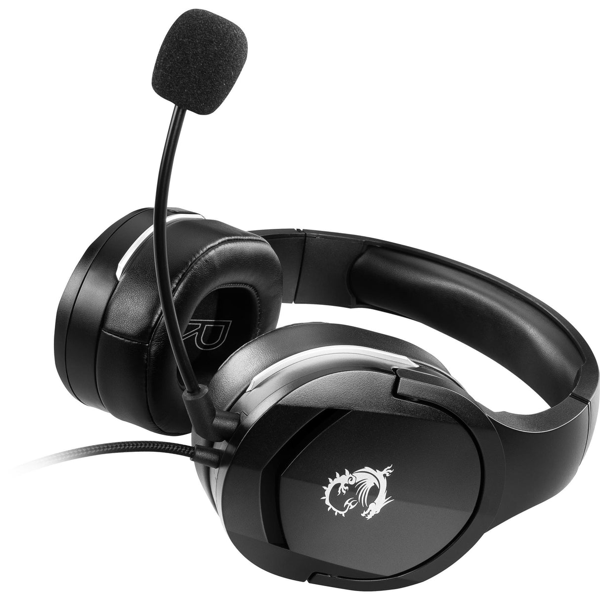MSI IMMERSE GH20 Gaming Headset 'Black with Iconic Dragon Logo, Wired Inline controller and jack with splitter cable, 40mm Neodymium Drivers, Unidirectional Mic, PC and Cross-Platform Compatibility’