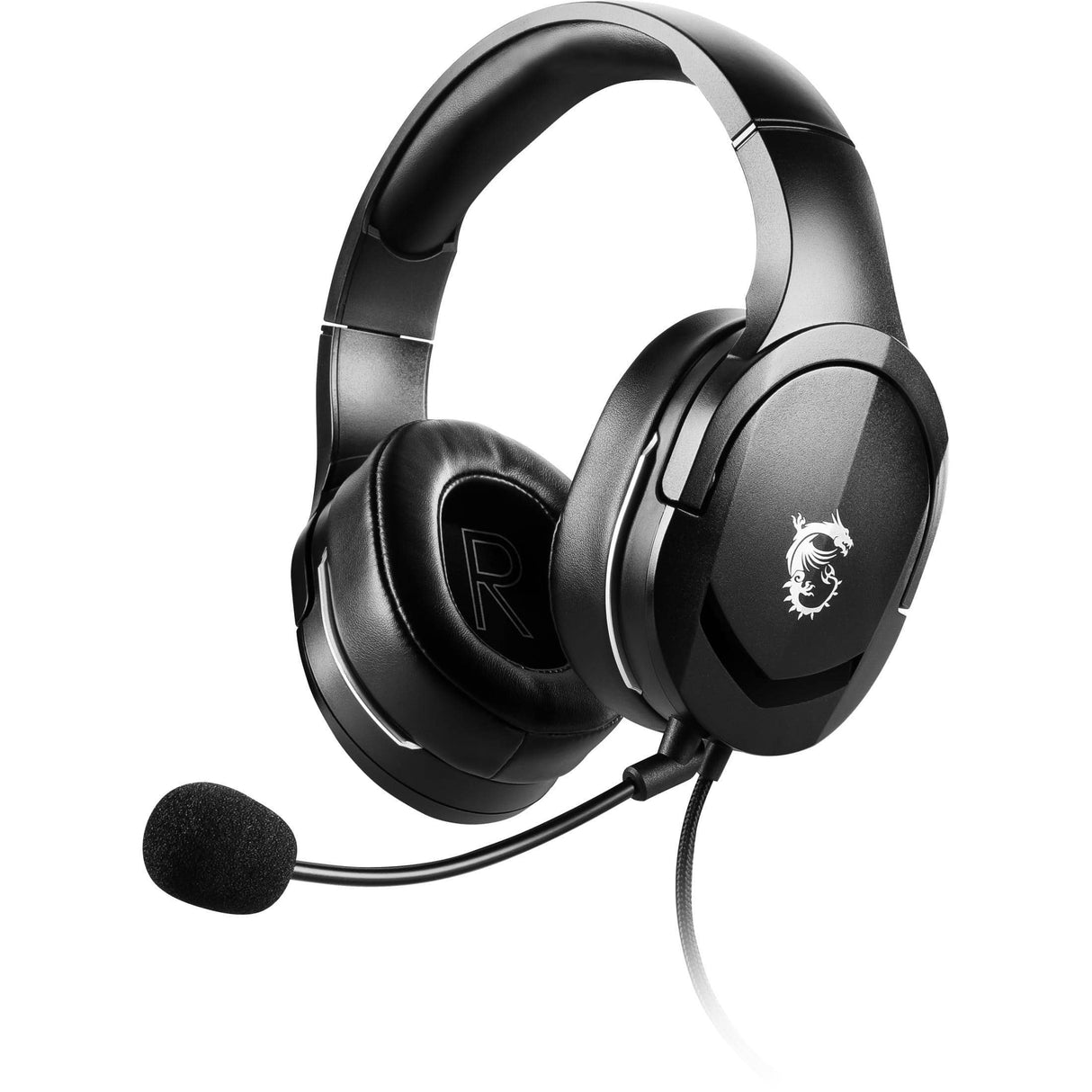 MSI IMMERSE GH20 Gaming Headset 'Black with Iconic Dragon Logo, Wired Inline controller and jack with splitter cable, 40mm Neodymium Drivers, Unidirectional Mic, PC and Cross-Platform Compatibility’