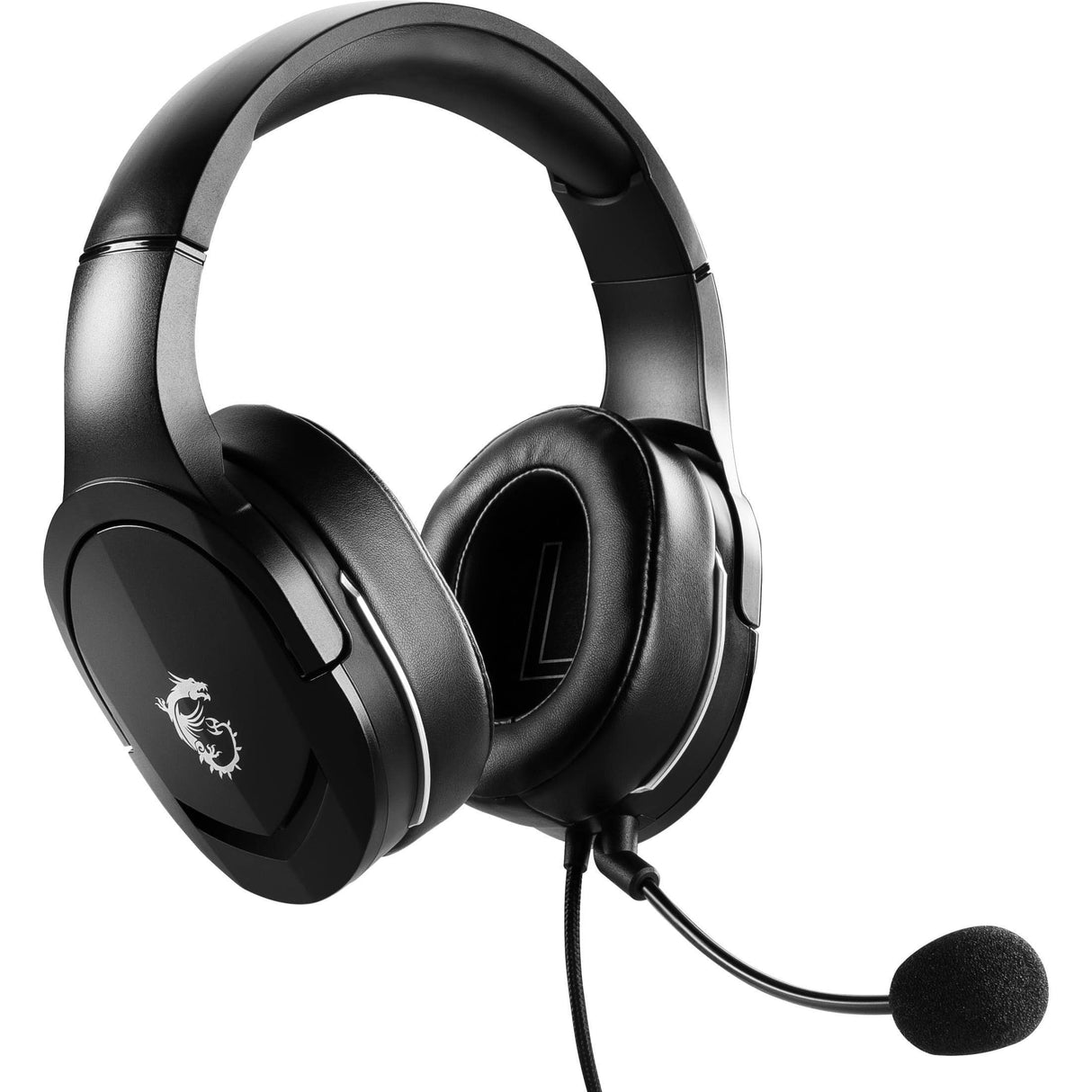 MSI IMMERSE GH20 Gaming Headset 'Black with Iconic Dragon Logo, Wired Inline controller and jack with splitter cable, 40mm Neodymium Drivers, Unidirectional Mic, PC and Cross-Platform Compatibility’