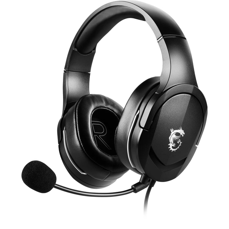 MSI IMMERSE GH20 Gaming Headset 'Black with Iconic Dragon Logo, Wired Inline controller and jack with splitter cable, 40mm Neodymium Drivers, Unidirectional Mic, PC and Cross-Platform Compatibility’