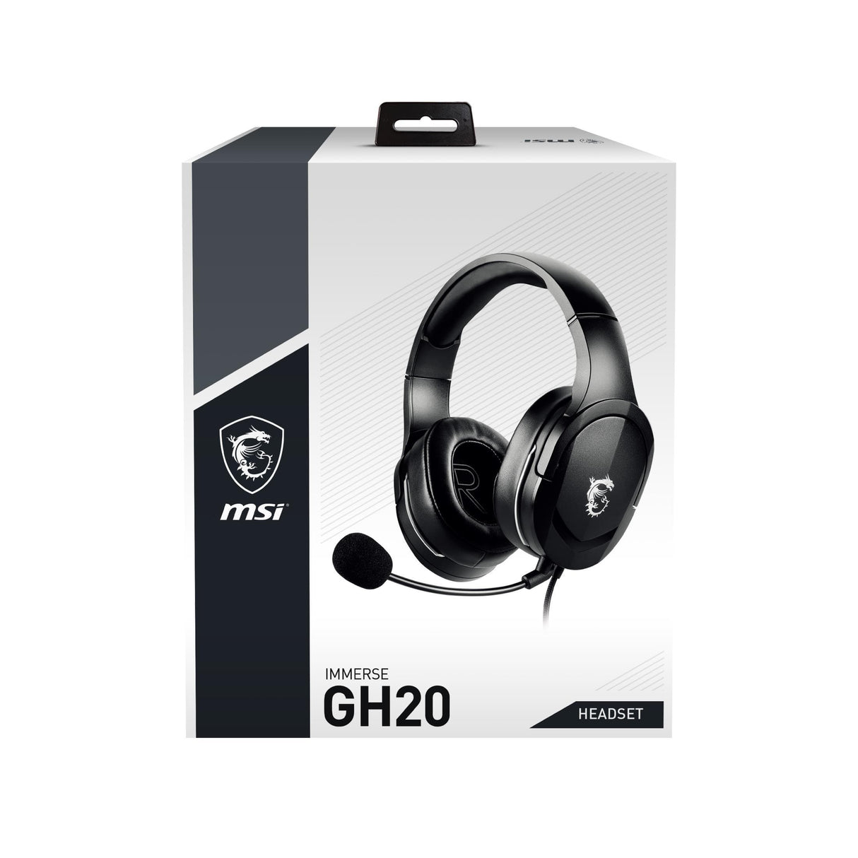 MSI IMMERSE GH20 Gaming Headset 'Black with Iconic Dragon Logo, Wired Inline controller and jack with splitter cable, 40mm Neodymium Drivers, Unidirectional Mic, PC and Cross-Platform Compatibility’