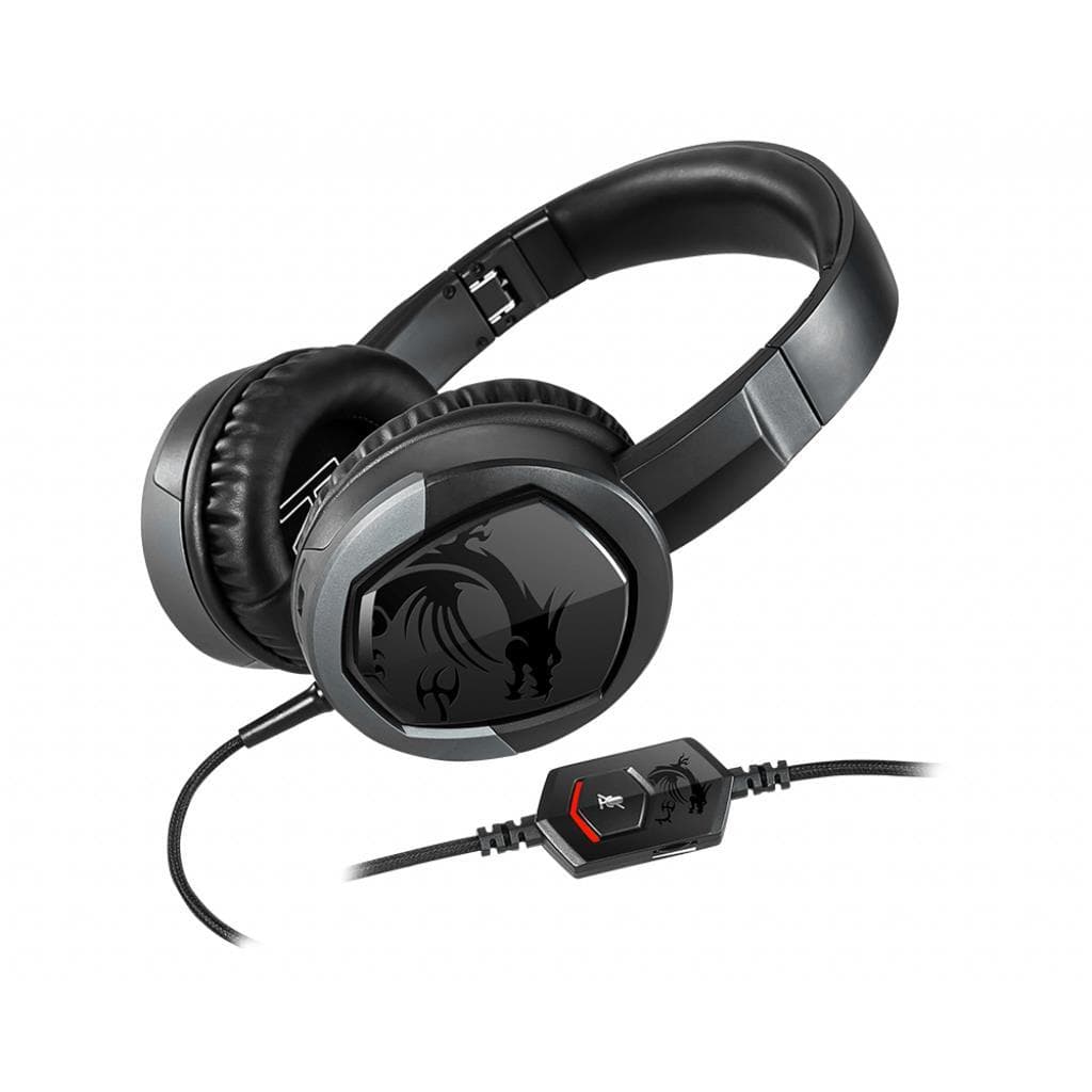 MSI IMMERSE GH30 V2 Gaming Headset 'Black with Iconic Dragon Logo, Wired Inline Audio with splitter accessory, 40mm Drivers, detachable Mic, easy foldable design'