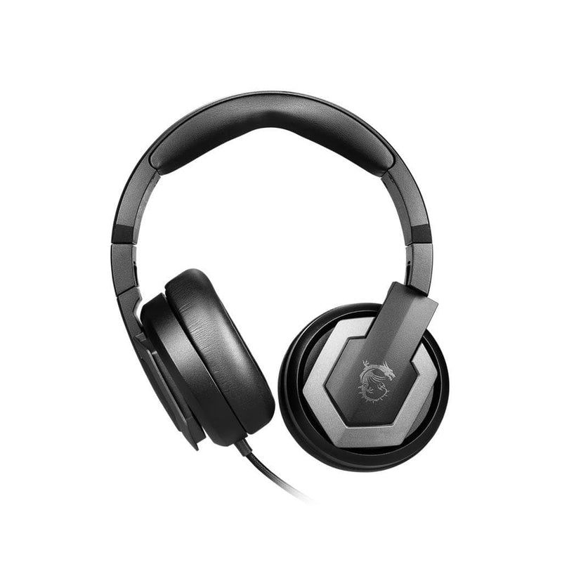 MSI IMMERSE GH61 Hi-RES 7.1 Virtual Surround Sound Gaming Headset 'Black with Silver Dragon Logo, Speakers installed by ONKYO, USB and 3.5mm audio connector, Built-in ESS DAC and AMP, 40mm Drivers, retractable Mic'