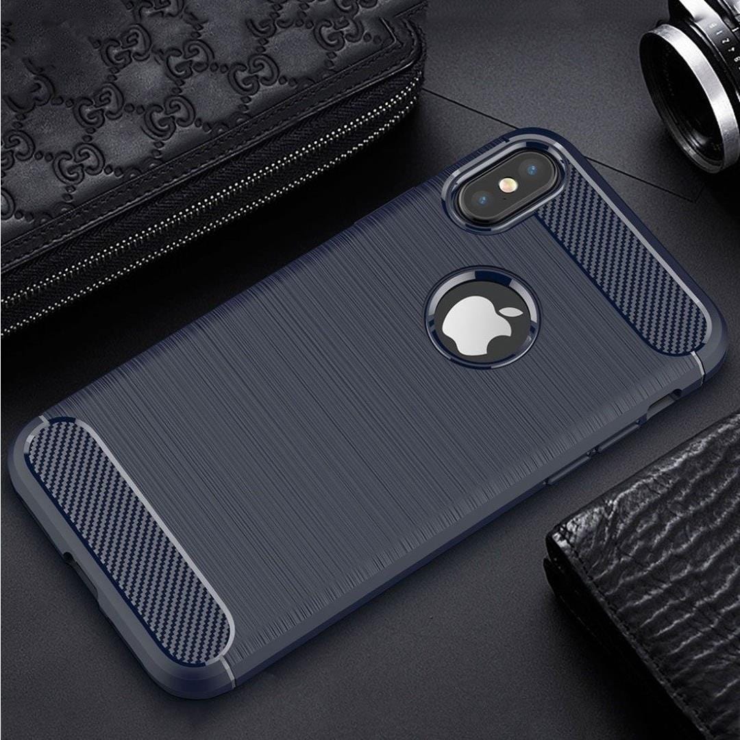 Tuff-Luv Brushed Carbon Fiber Style TPU Cover Case for iPhone X/XS Navy Blue J13_24