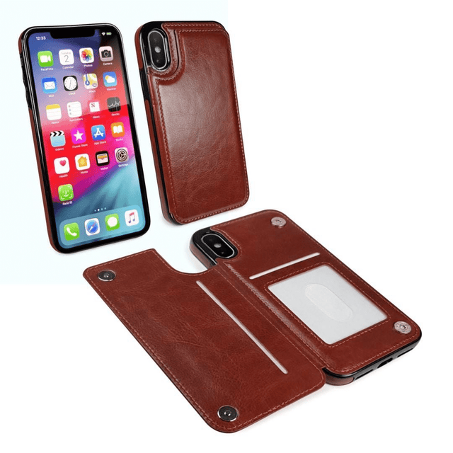 Tuff-Luv Go Slim Card n Cash Faux Leather Wallet Case for iPhone XS Max Brown J13_83