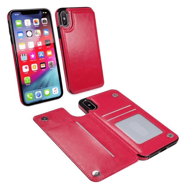 Tuff-Luv Go Slim Card n Cash Faux Leather Wallet Case for Apple iPhone XR Red J13_86