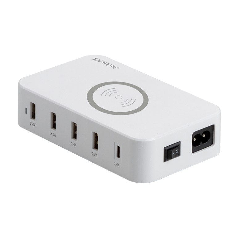 LVSUN LS-5UWT 60W 5-port USB and Qi Wireless Charger / Power Adapter USB-5P-CHARGE-QI-LV
