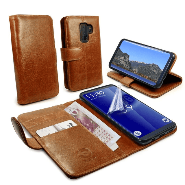 Tuff-Luv Personalised Leather Wallet Case & Stand for Galaxy S9 Plus Brown LZR_J9_19