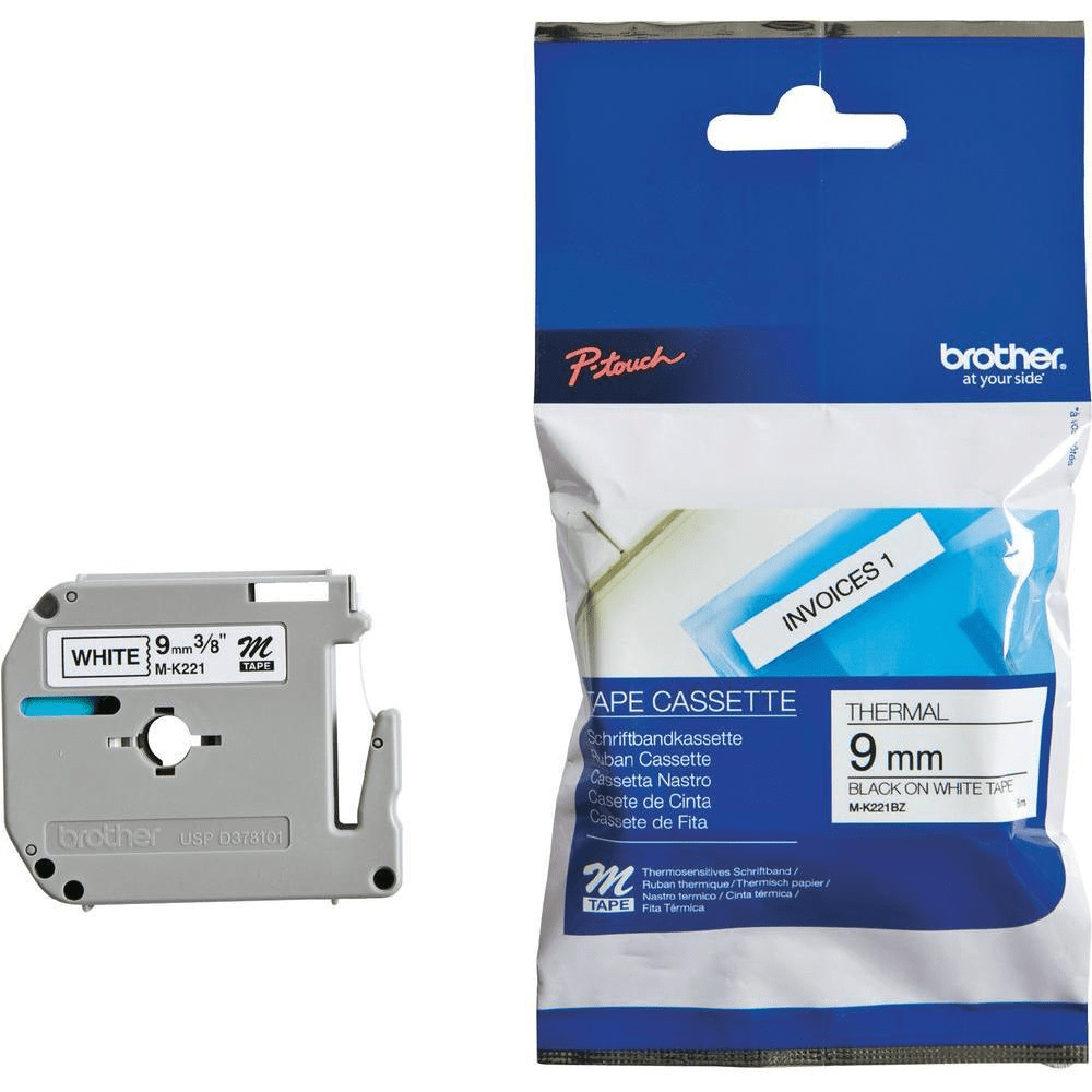 Brother M-K221 Black on White Non-Laminated Label Making Tape 9mm